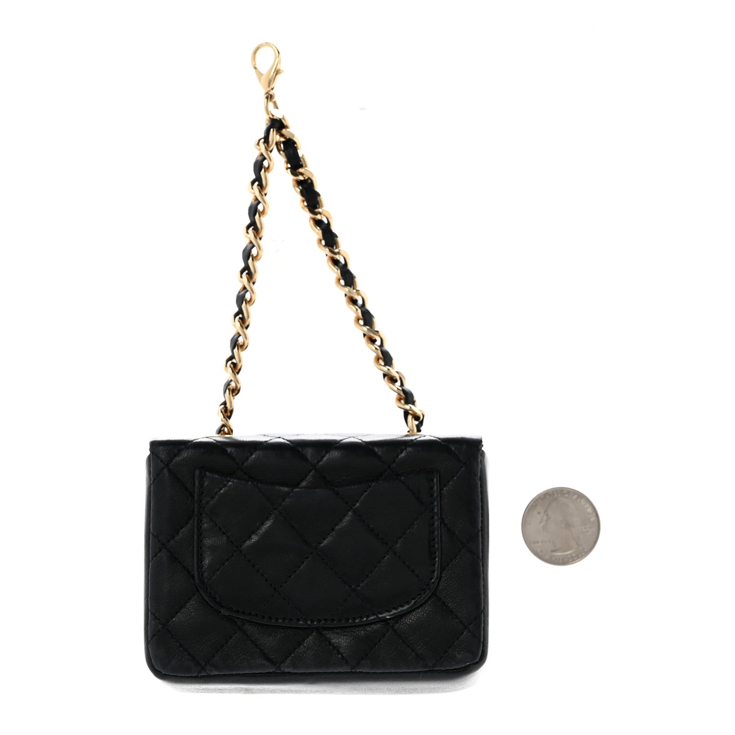 Chanel Lambskin Quilted Micro Flap Bag Charm Keychain Black 2 of 10