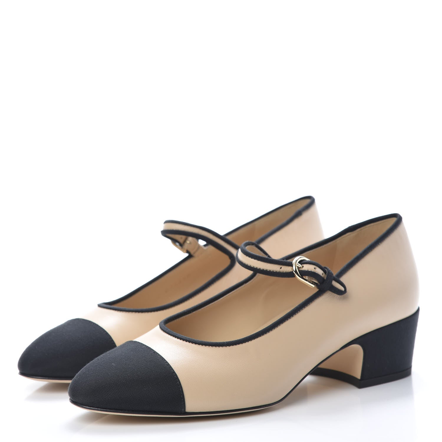Chanel Lambskin Grosgrain Cap Toe Pumps 38.5 Beige Black 3 of 10