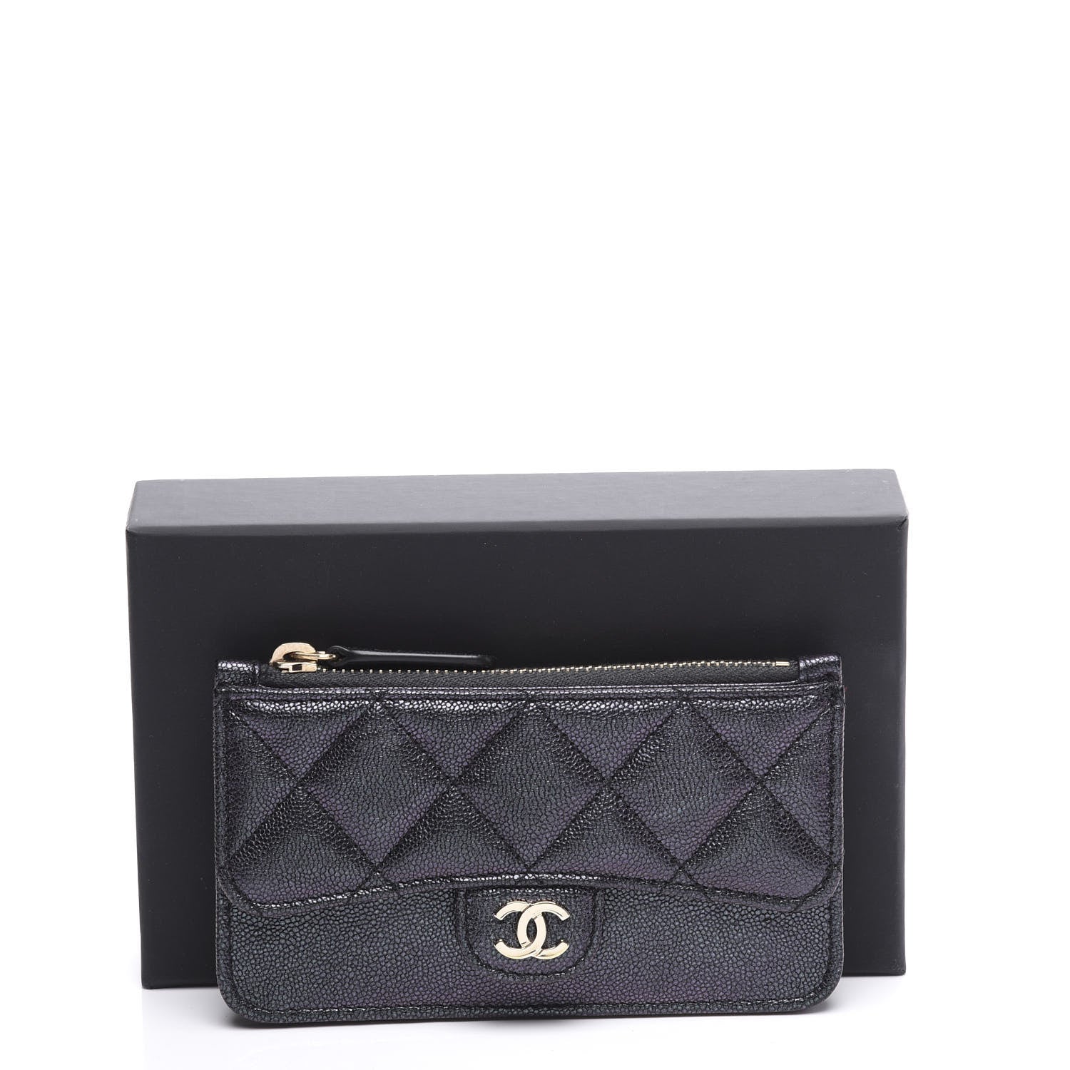 Chanel Iridescent Caviar Quilted Flap Zip Card Holder Black 9 of 9