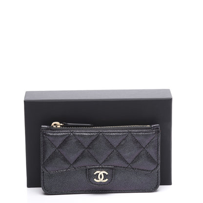 Chanel Iridescent Caviar Quilted Flap Zip Card Holder Black 9 of 9
