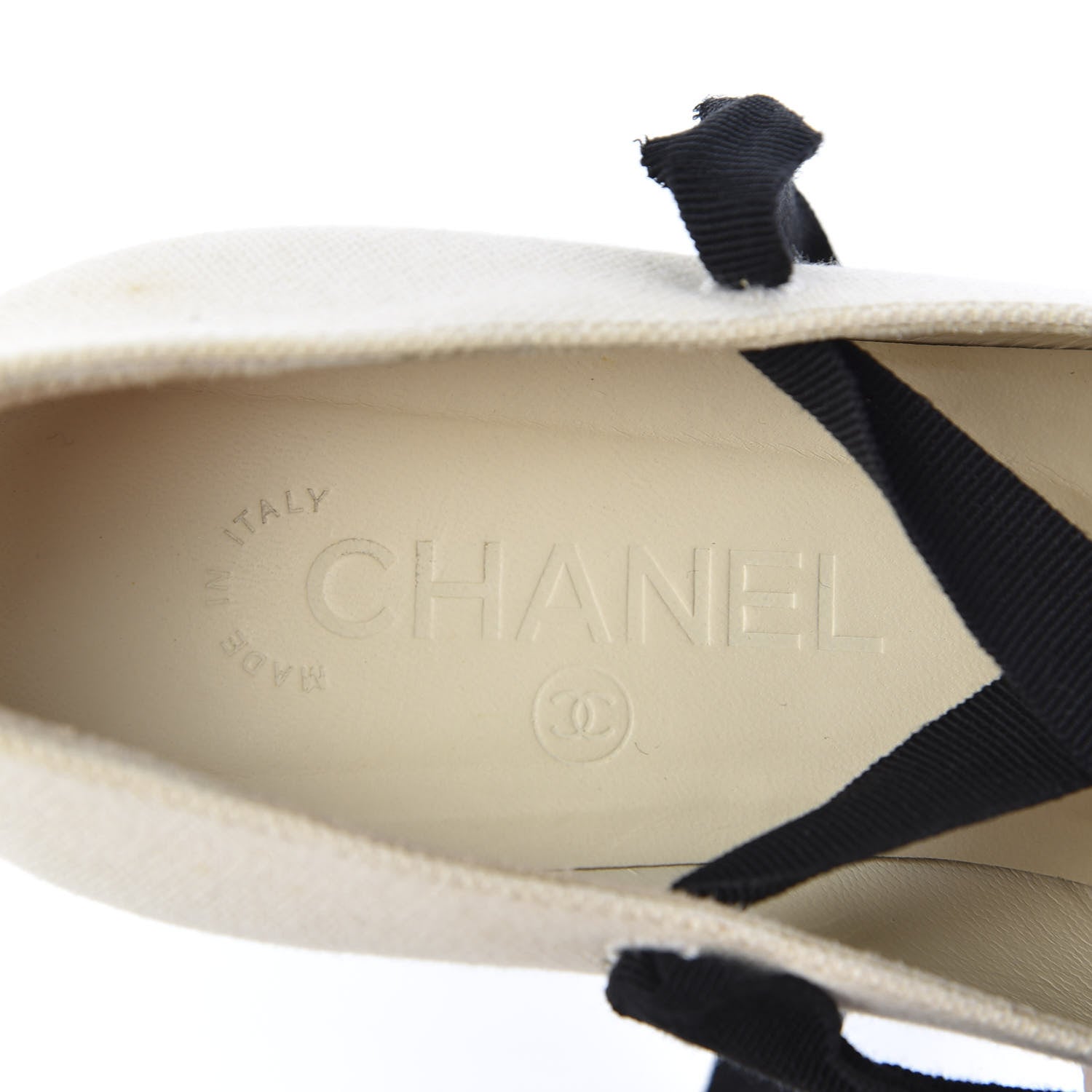 Chanel Canvas Studded Cap Toe CC Wedges 37.5 Beige Navy Black 7 of 9