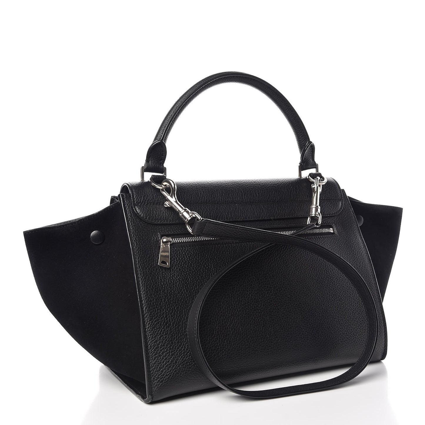 Drummed Calfskin Suede Small Trapeze Black
