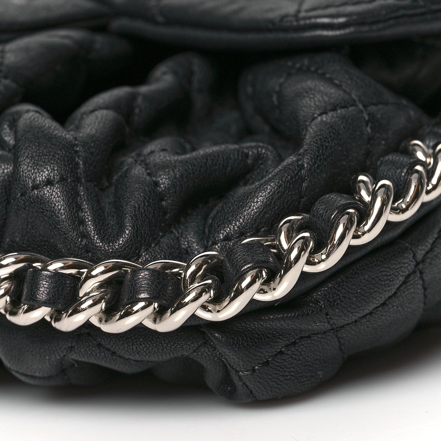 Washed Lambskin Quilted Mini Chain Around Flap Black
