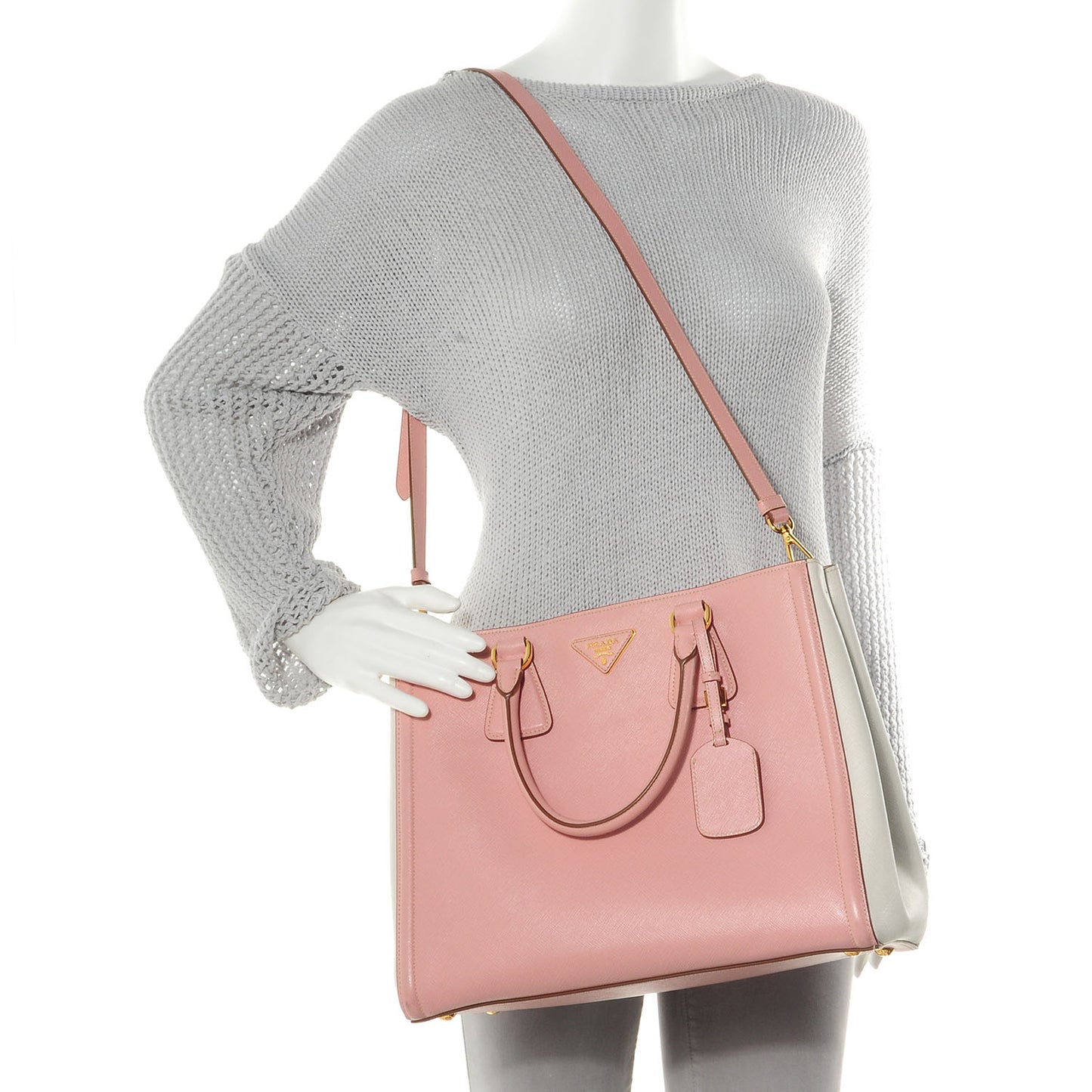 Saffiano Lux Medium Bi-Color Tote Orchidea Talco