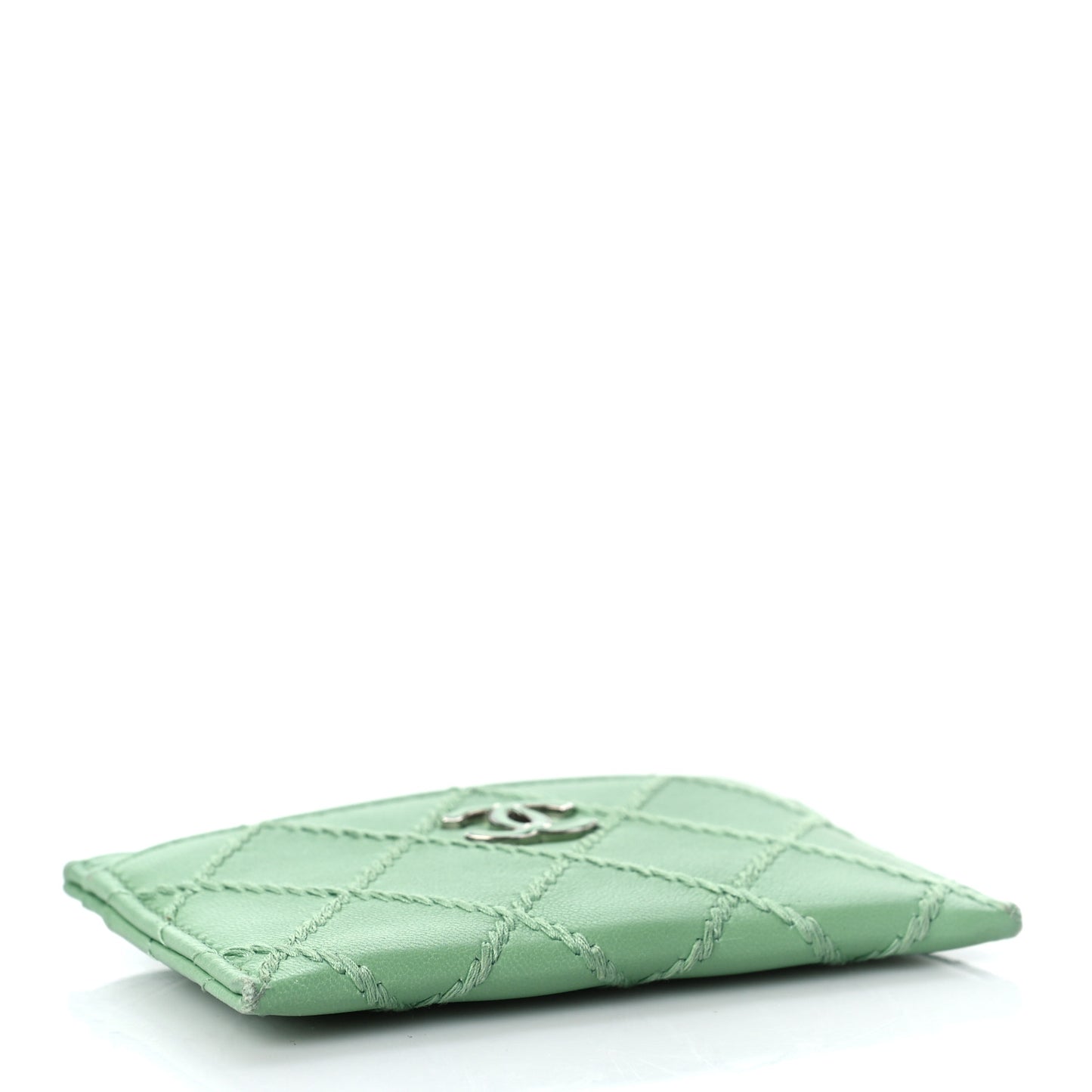 Lambskin Double Stitch Card Holder Green