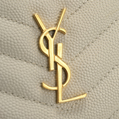 Saint Laurent Grain De Poudre Matelasse Chevron Monogram Zipped Card Case Crema Soft 8 of 15