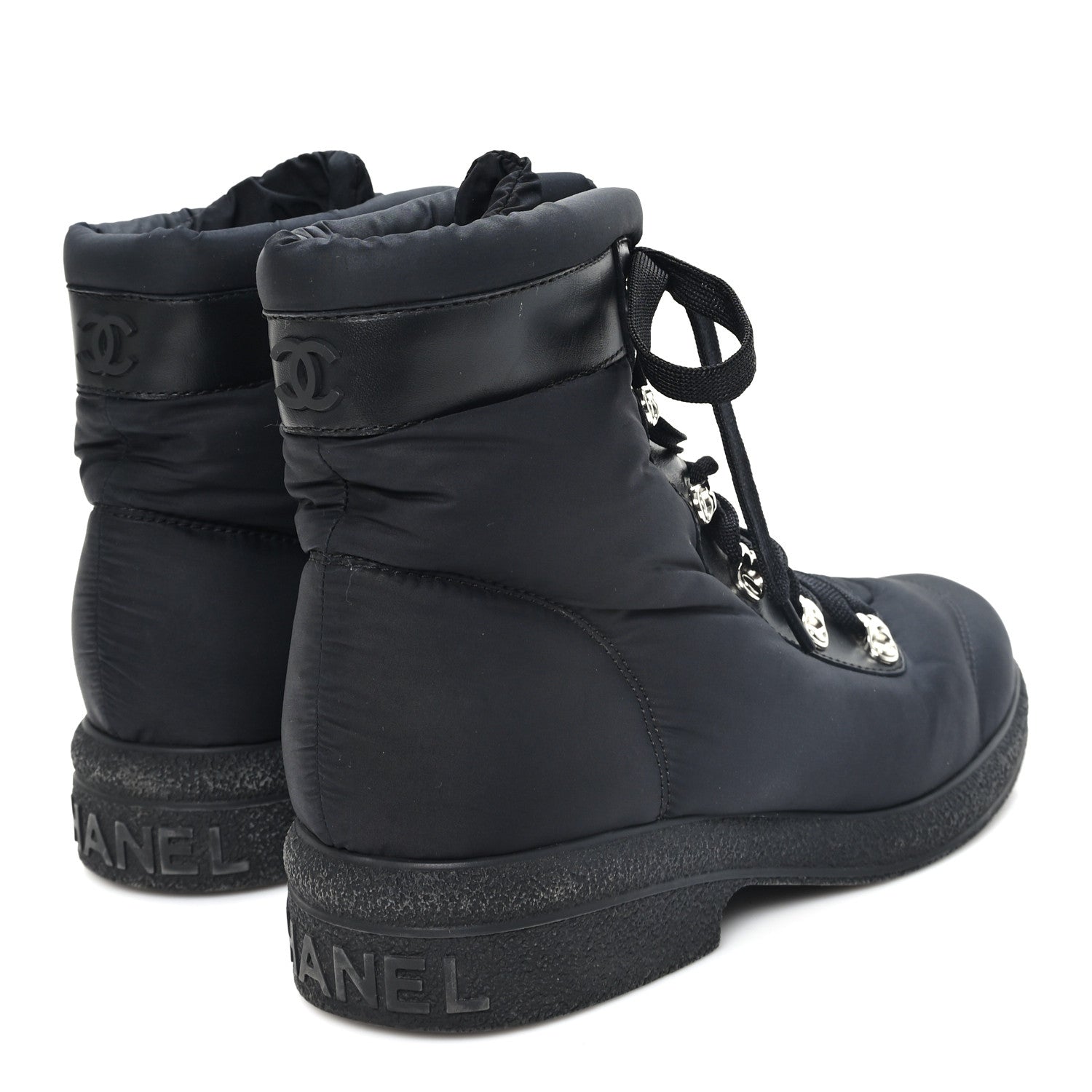 Chanel Nylon Calfskin Womens Coco Neige Short Boots 40 Black 5 of 9