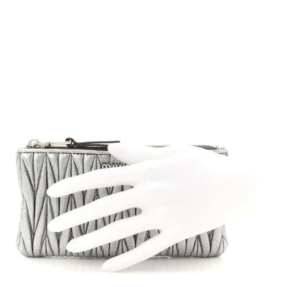 Miu Miu Metallic Nappa Matelasse Quilted Zip Wallet Silver 3 of 14