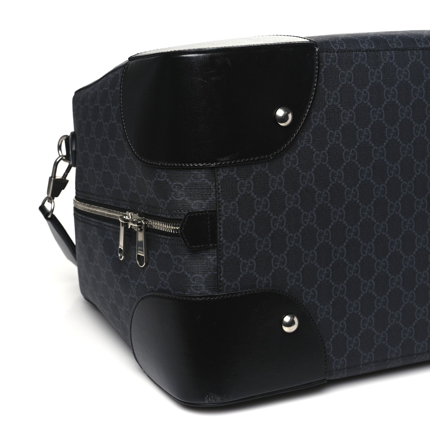 Gucci GG Supreme Monogram Azalea Calfskin Retro Interlocking G Large Duffle Bag Black Grey 7 of 8
