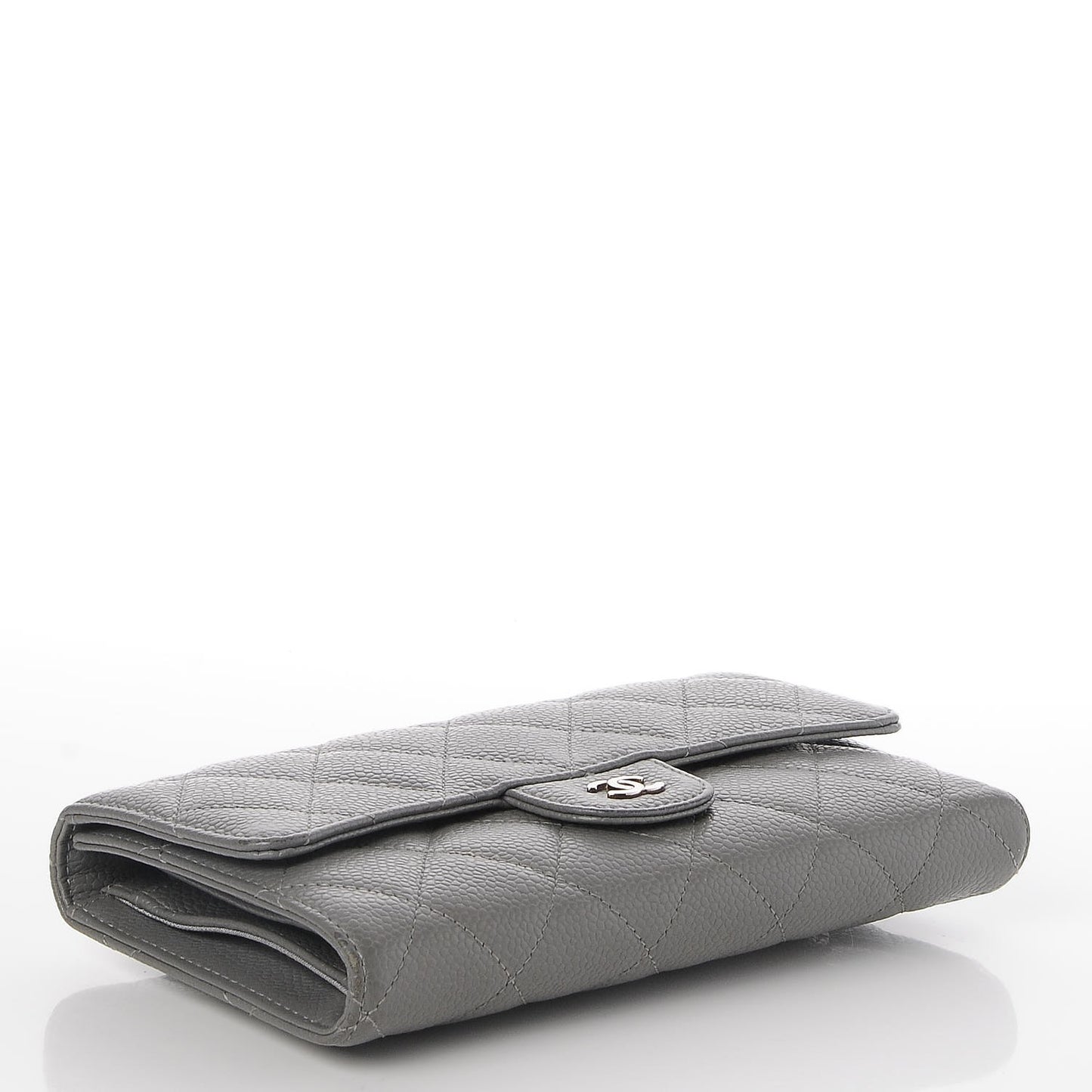 Caviar Quilted Large Flap Wallet Grey