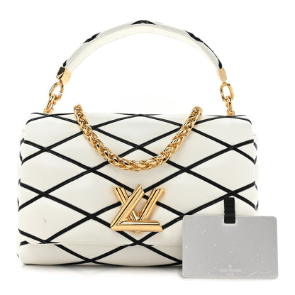 Louis Vuitton Lambskin Malletage Top Handle GO-14 MM White Black 3 of 10