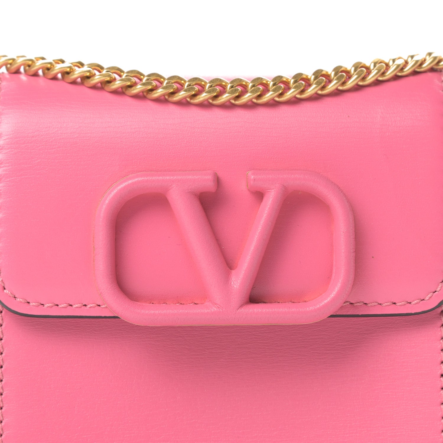 Valentino Garavani Smooth Calfskin Vlogo Compact Wallet with Chain Feminine Pink 7 of 10
