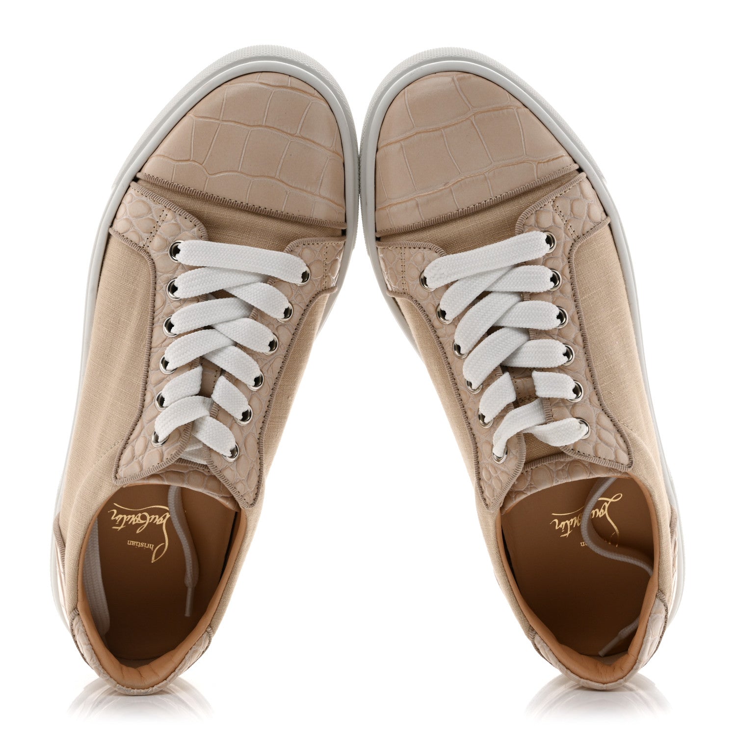 Christian Louboutin Calfskin Crocodile Embossed Vieirissima Orlato Flat Sneakers 39 Nougat 2 of 12