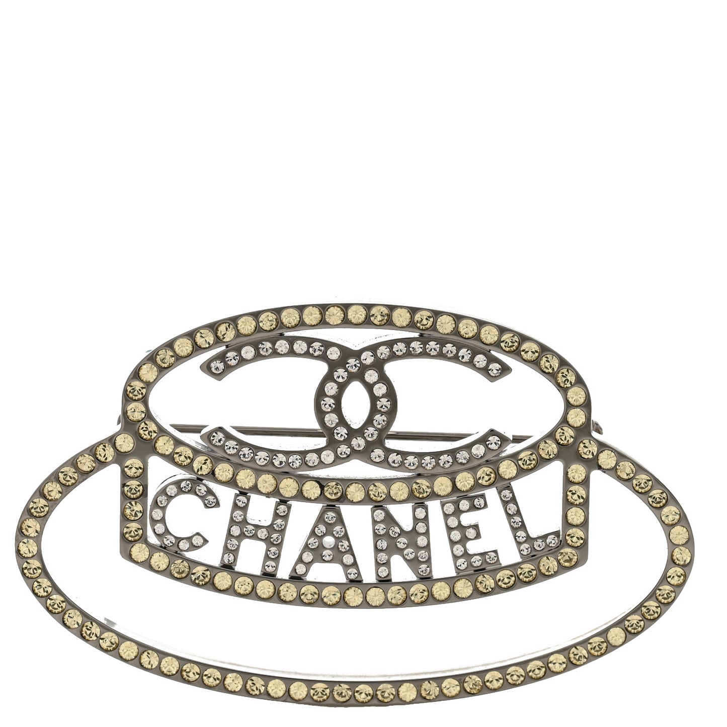 Ruthenium Strass Crystal Hat Brooch Pale Yellow