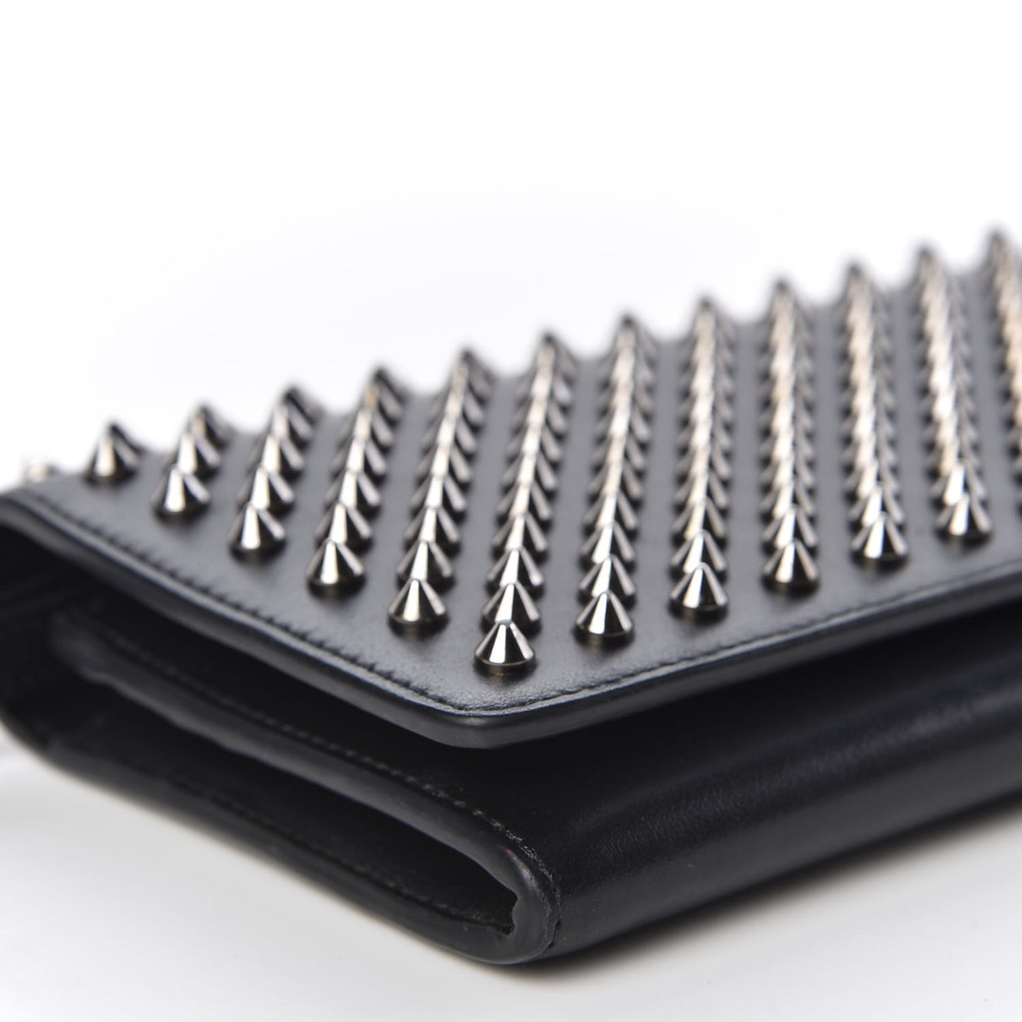 Calfskin Macaron Spiked Flap Wallet Black