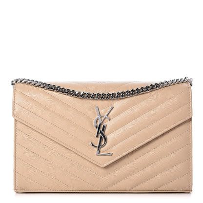 Saint Laurent Grain De Poudre Matelasse Chevron Monogram Chain Wallet Nude Powder 1 of 7