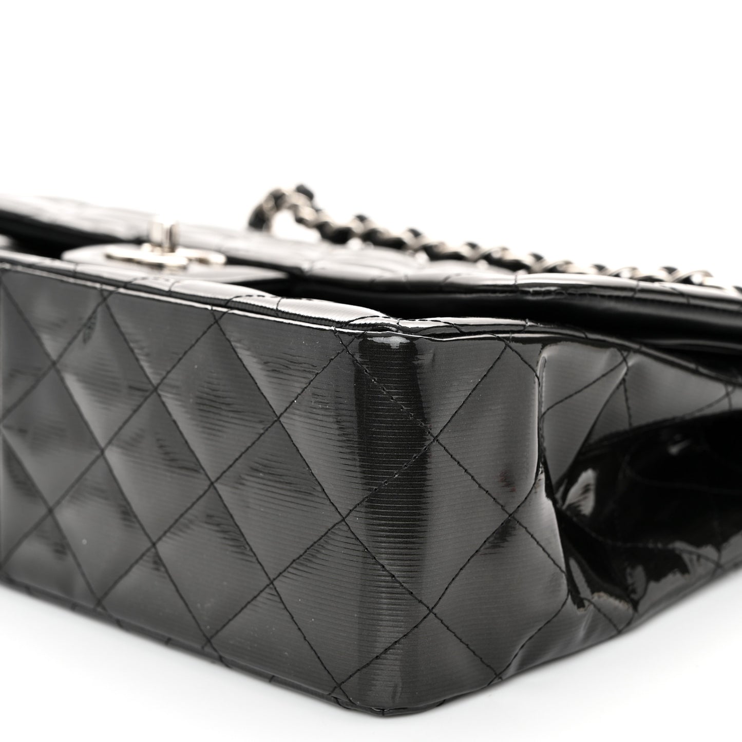 Striated Patent Quilted Jumbo Double Flap Black