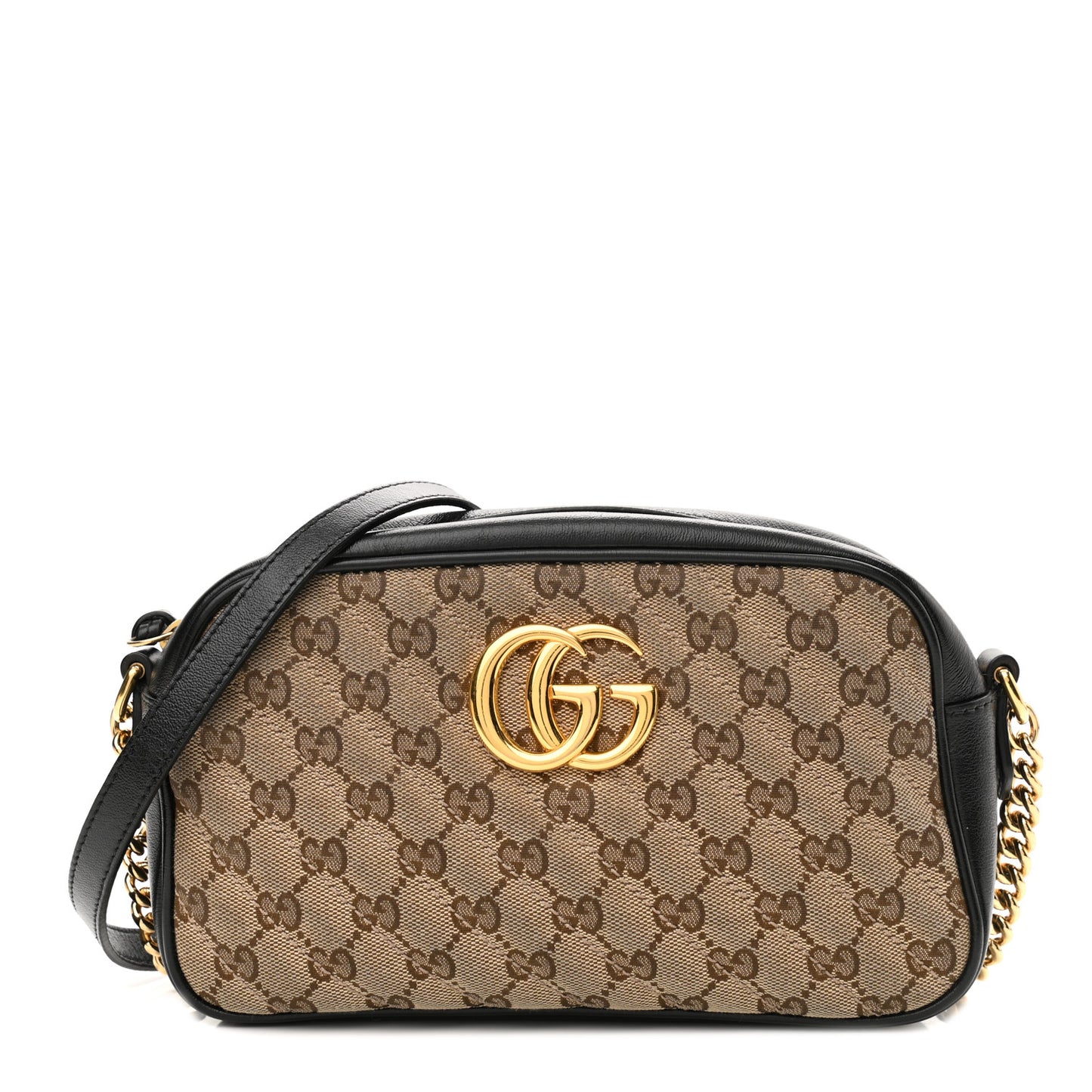 Monogram Matelasse Diagonal Small GG Marmont Chain Shoulder Bag Beige Black