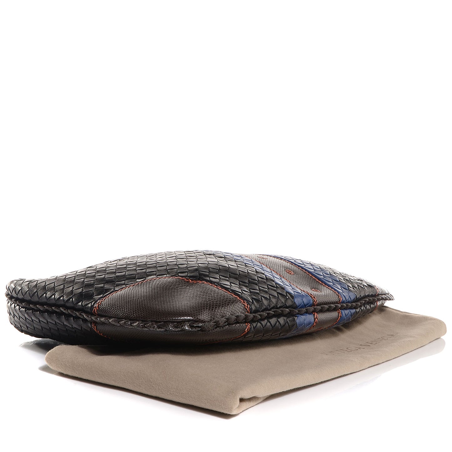 Shiny Goatskin Intrecciato Karung Large Veneta Hobo Cobalt Nero