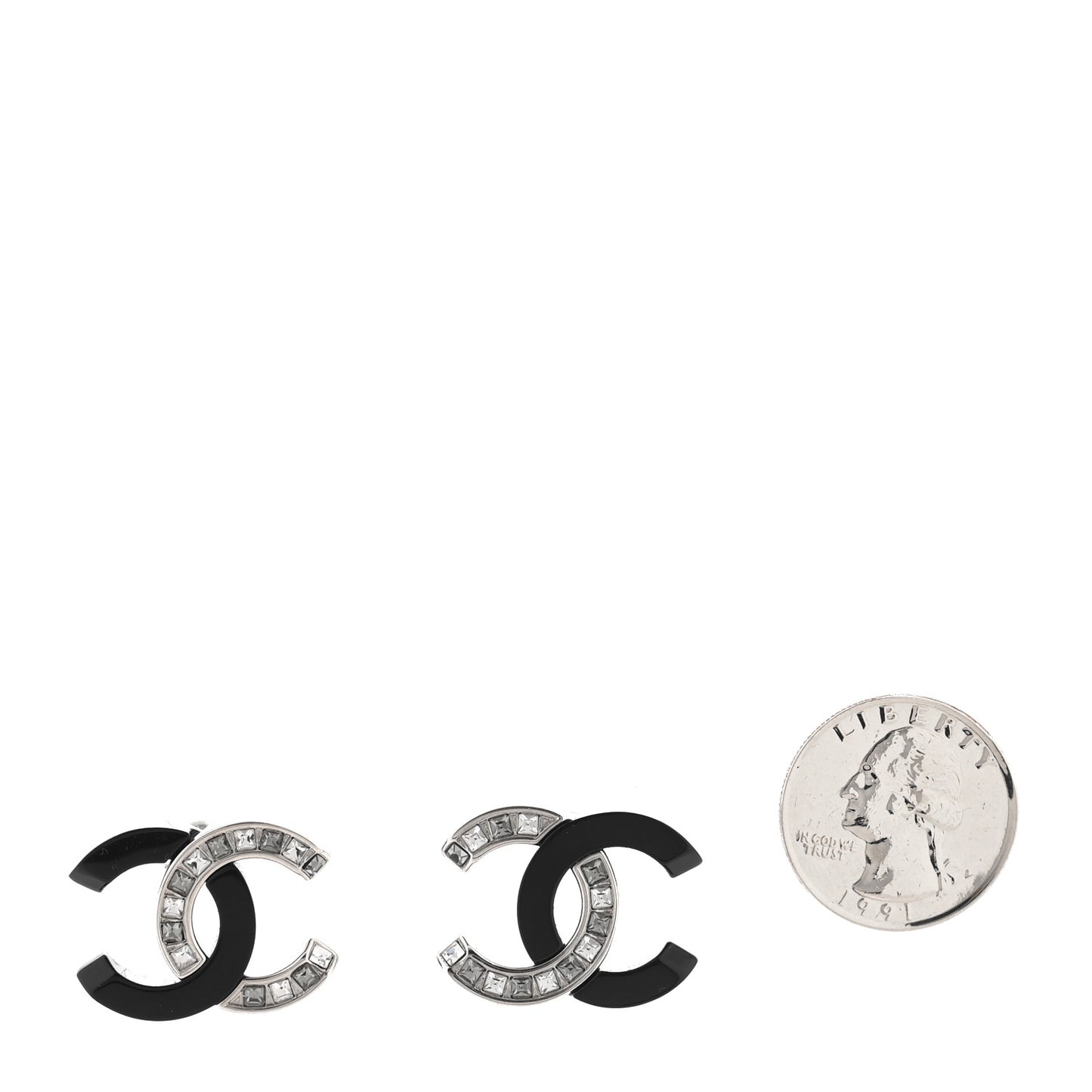 Resin Crystal Baguette CC Earrings Silver Black