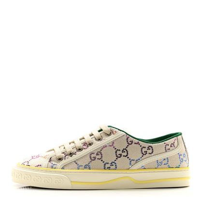 Gucci Canvas Lame Crystal GG Monogram Womens 1977 Tennis Sneakers 37 Gardenia Silver Mystic White 1 of 10