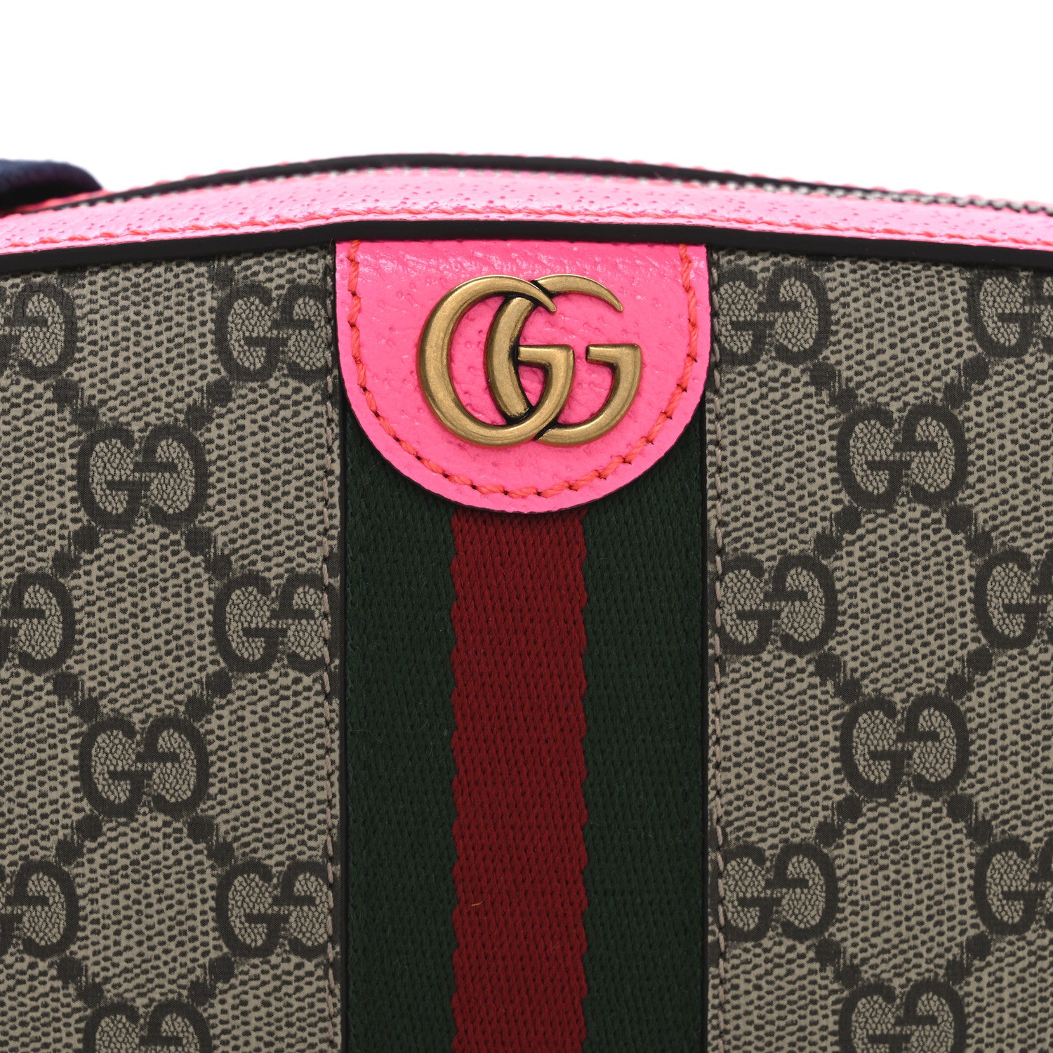 Gucci GG Supreme Monogram Textured Dollar Calfskin Web Ophidia Small Crossbody Bag Beige Ebony Fuchsia 8 of 10