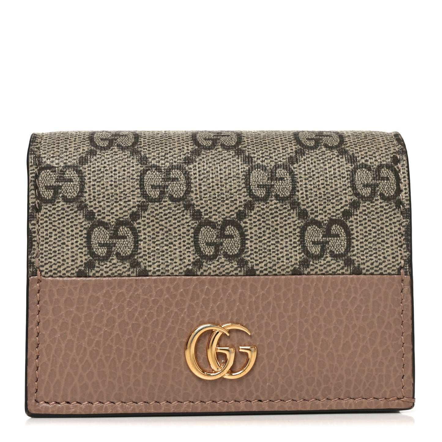 Dollar Calfskin GG Supreme Monogram GG Marmont Card Case Porcelain Rose Beige Ebony