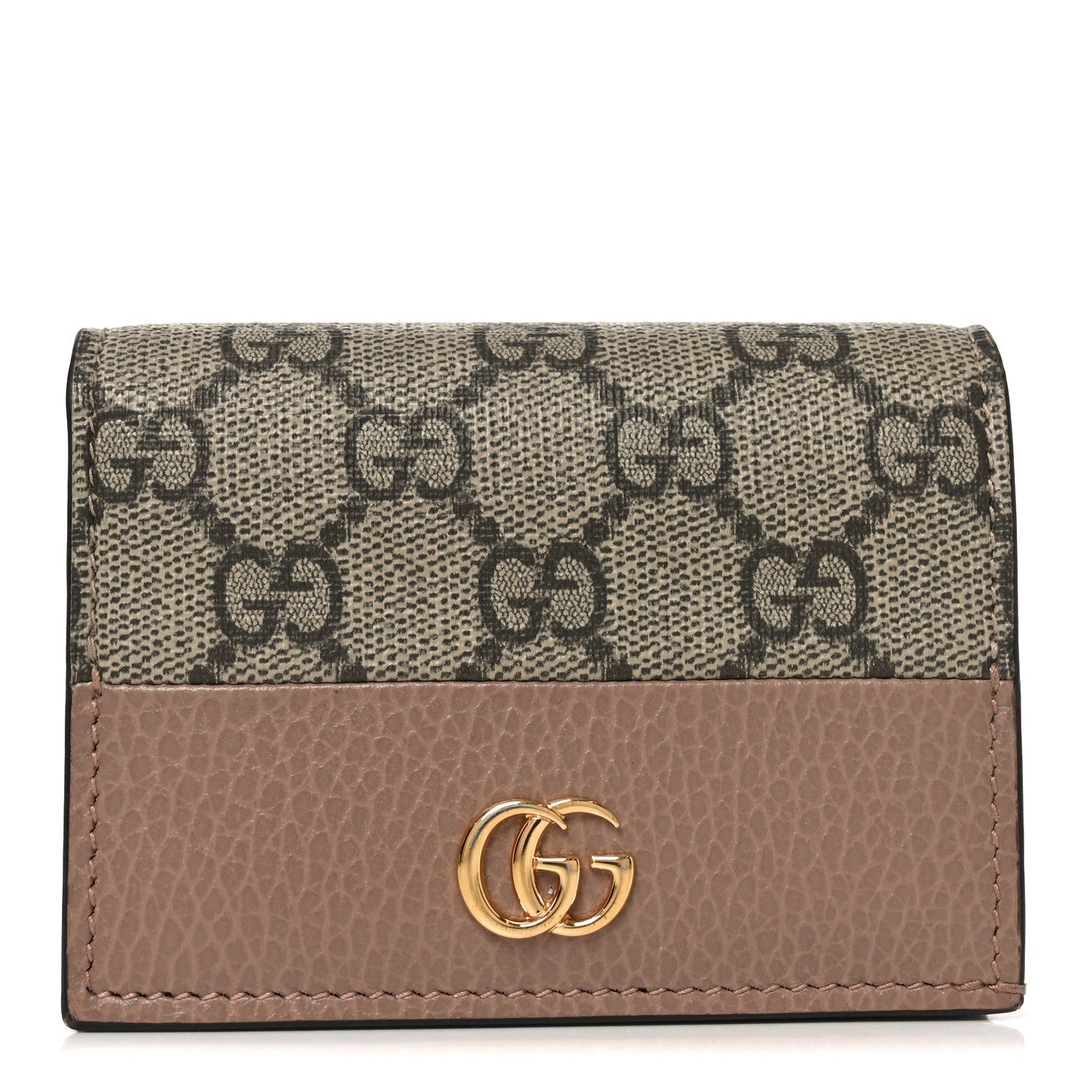 Gucci Dollar Calfskin GG Supreme Monogram GG Marmont Card Case Porcelain Rose Beige Ebony 1 of 8