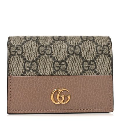 Gucci Dollar Calfskin GG Supreme Monogram GG Marmont Card Case Porcelain Rose Beige Ebony 1 of 8