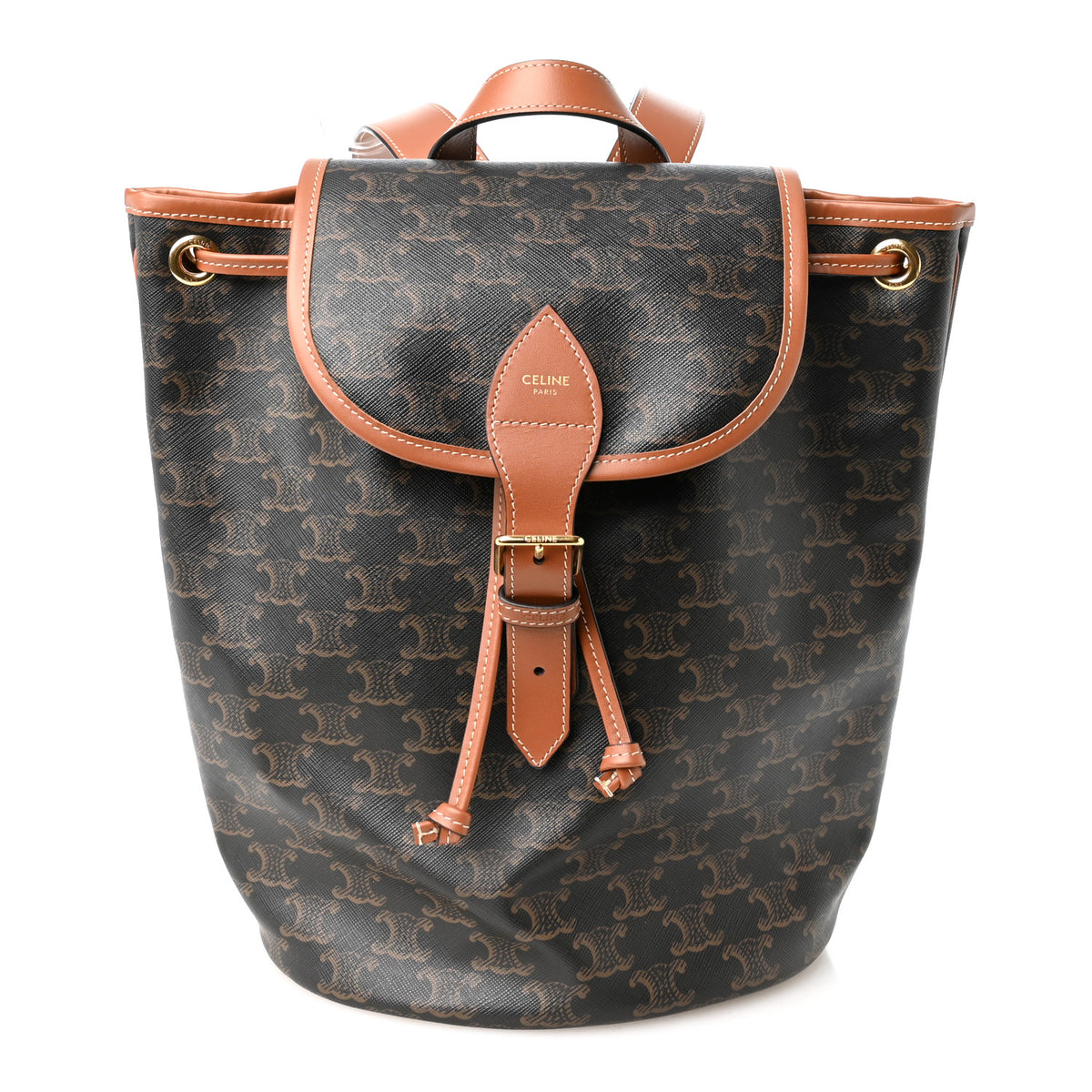 Triomphe Canvas Calfskin Folco Backpack Tan