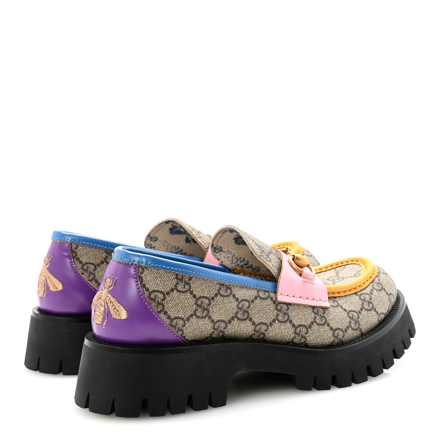 Gucci GG Supreme Monogram Cordovan Lux Womens Harald Horsebit 25mm Platform Loafers 39 Beige Sugar Pink Crop Shine Purple Marine 5 of 9