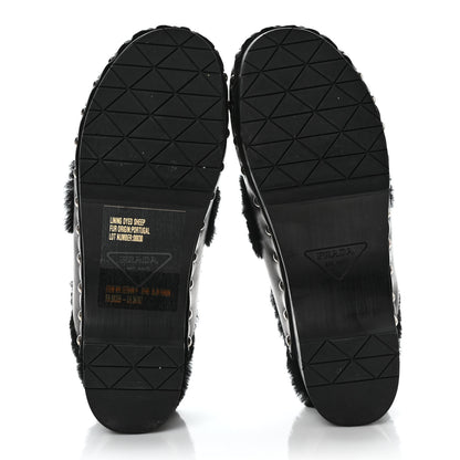 Prada Natural Calfskin Shearling Metal Triangle Logo 45mm Clogs 38 Black 5 of 7