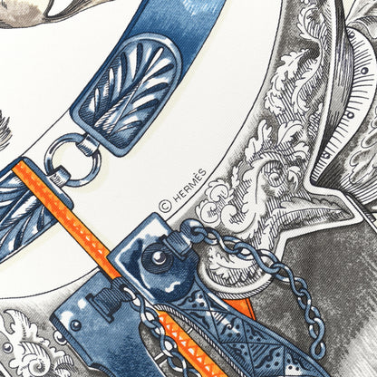 Hermes Silk Cavalcades Scarf 90 White Bleu Jean Vert 4 of 6