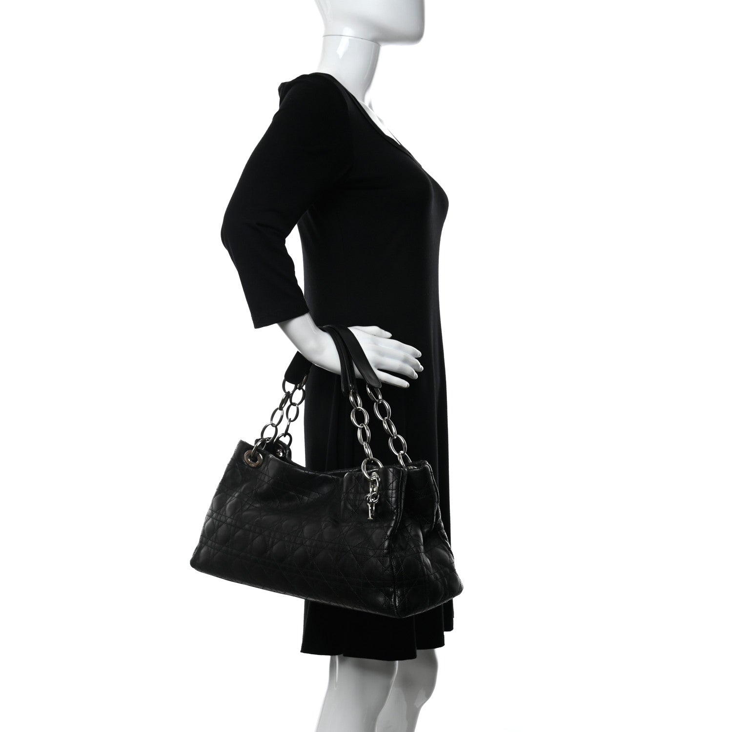 Christian Dior Lambskin Cannage Lady Dior Shoulder Bag Black 2 of 14