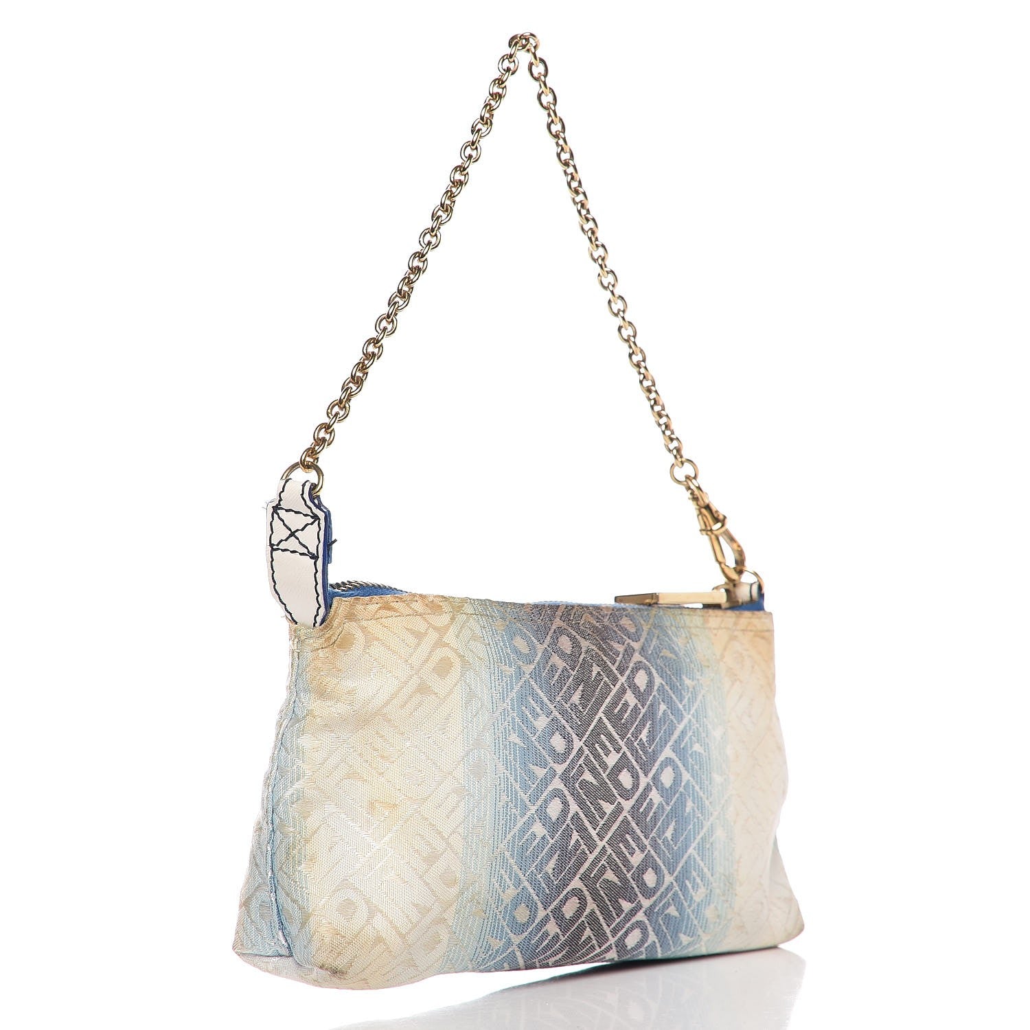 Fendi Canvas Ombre Logo Chain Strap Pochette Blue White 3 of 16