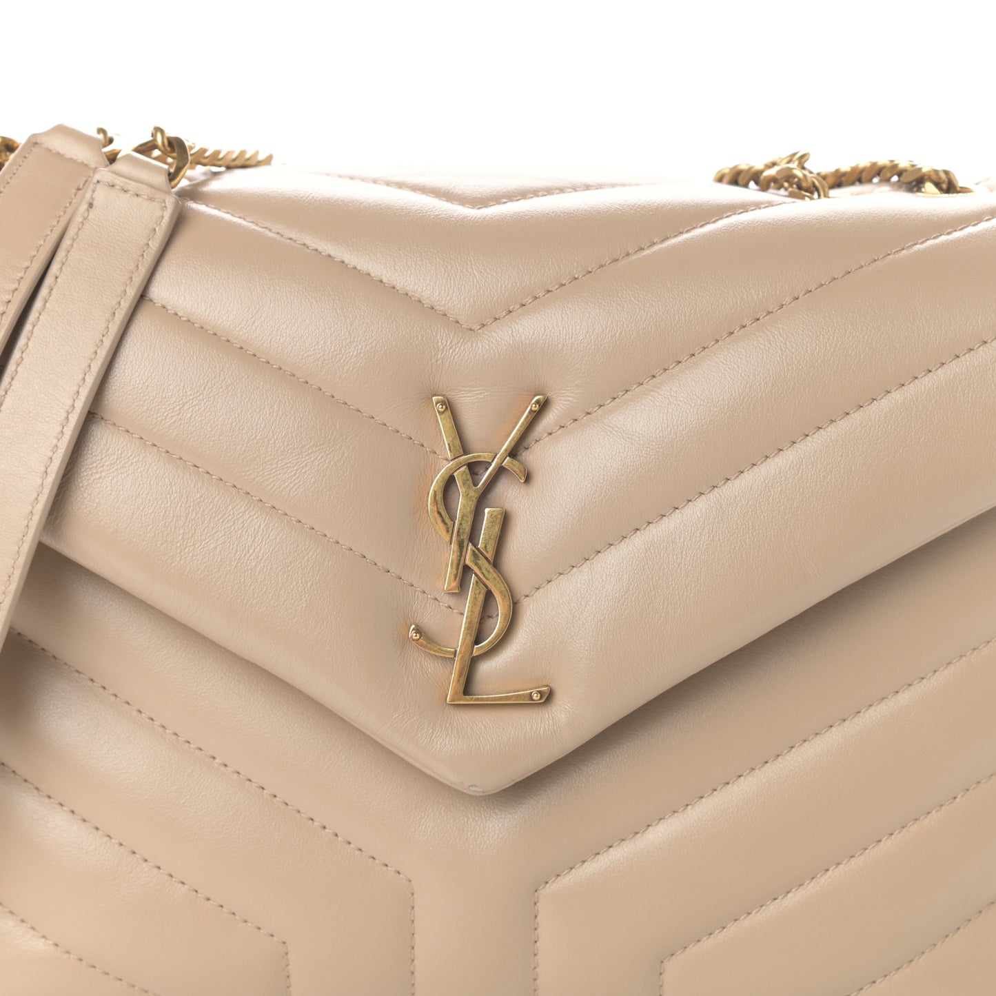 Calfskin Y Quilted Monogram Small Loulou Chain Satchel Dark Beige