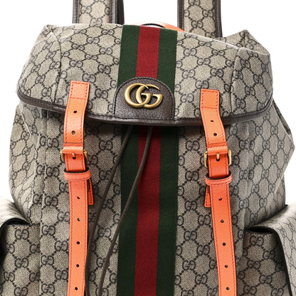 Gucci GG Supreme Monogram Medium Ophidia Double Buckle Backpack Beige Ebony Neon Orange 7 of 9
