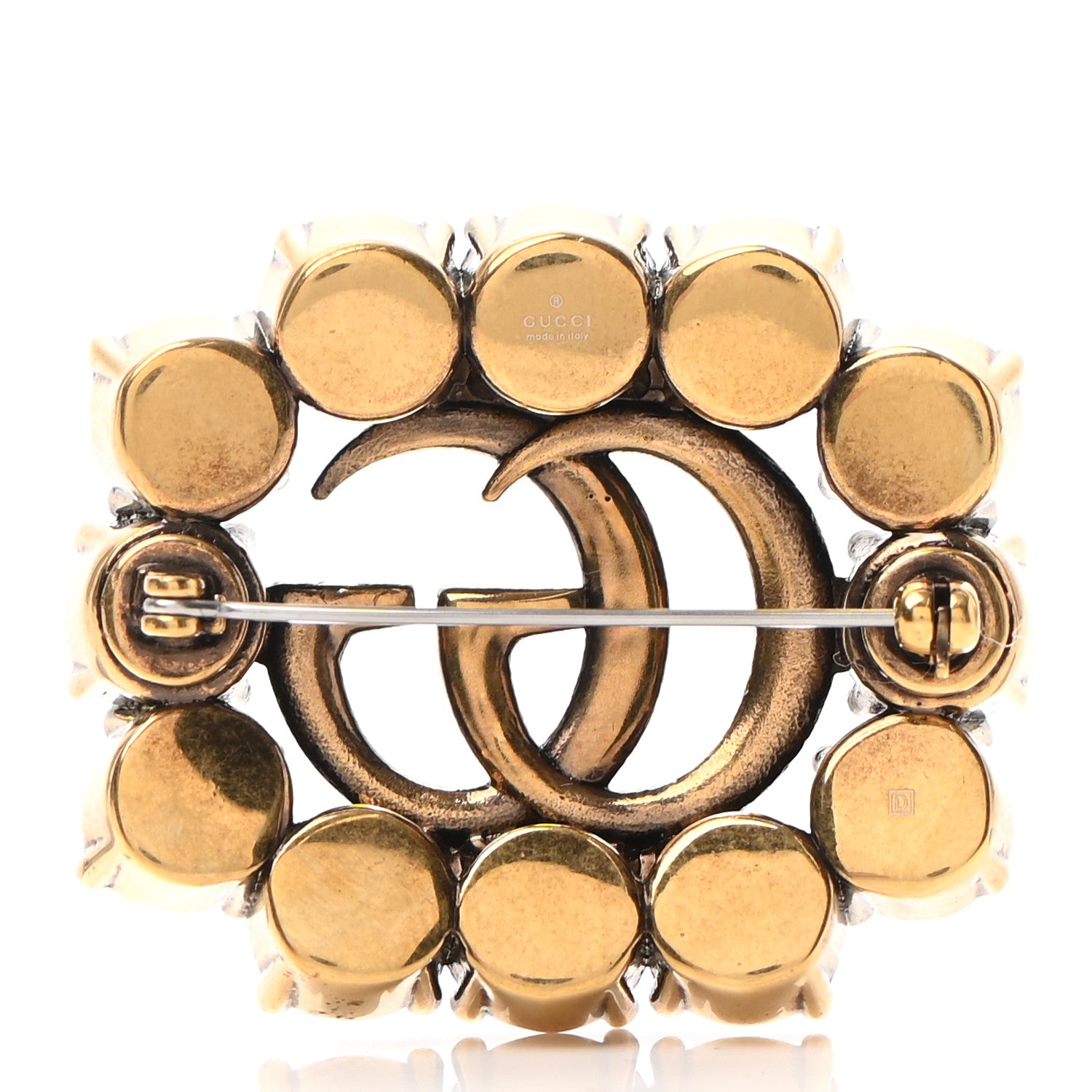 Gucci Metal Crystal Double G Brooch Aged Gold 4 of 6