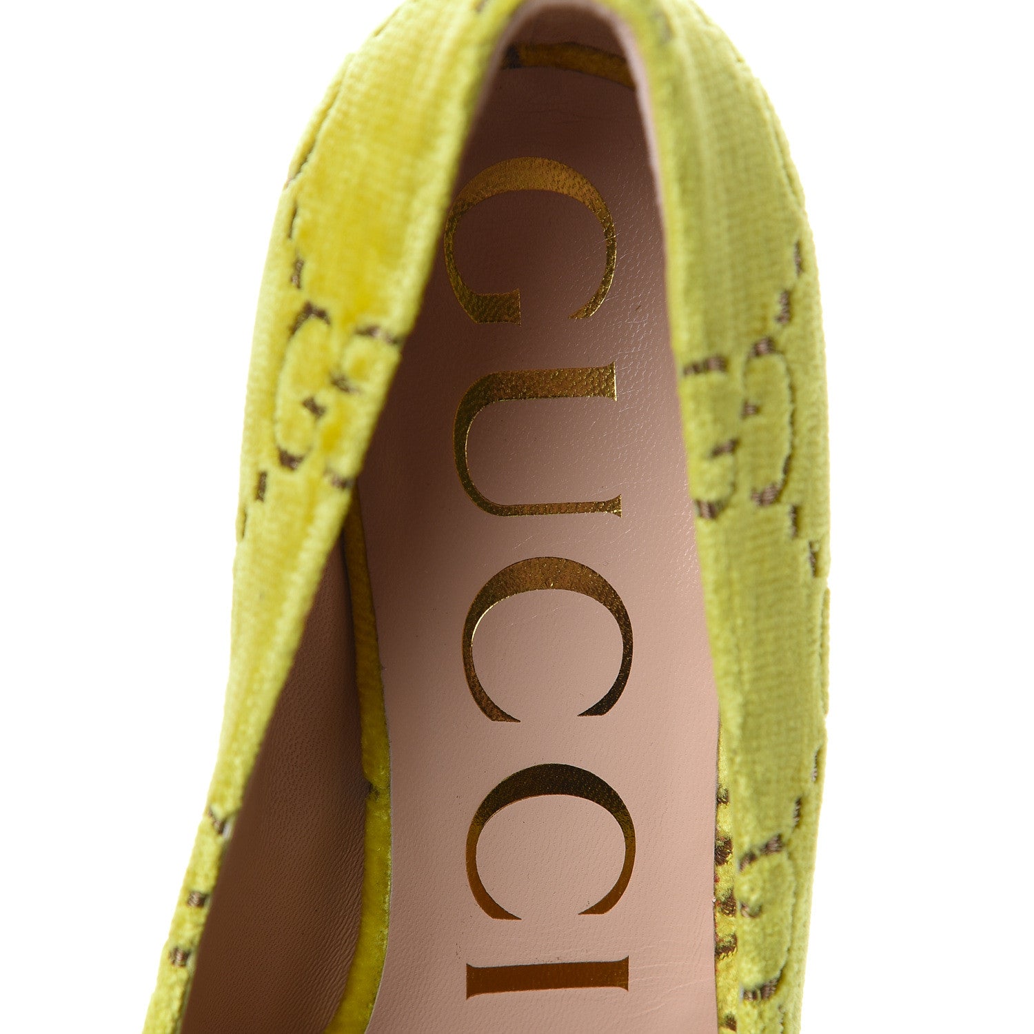 Gucci Velvet GG Monogram Sylvie Web Chain Mid Heel Loafers 36 Sunny Beige 8 of 11