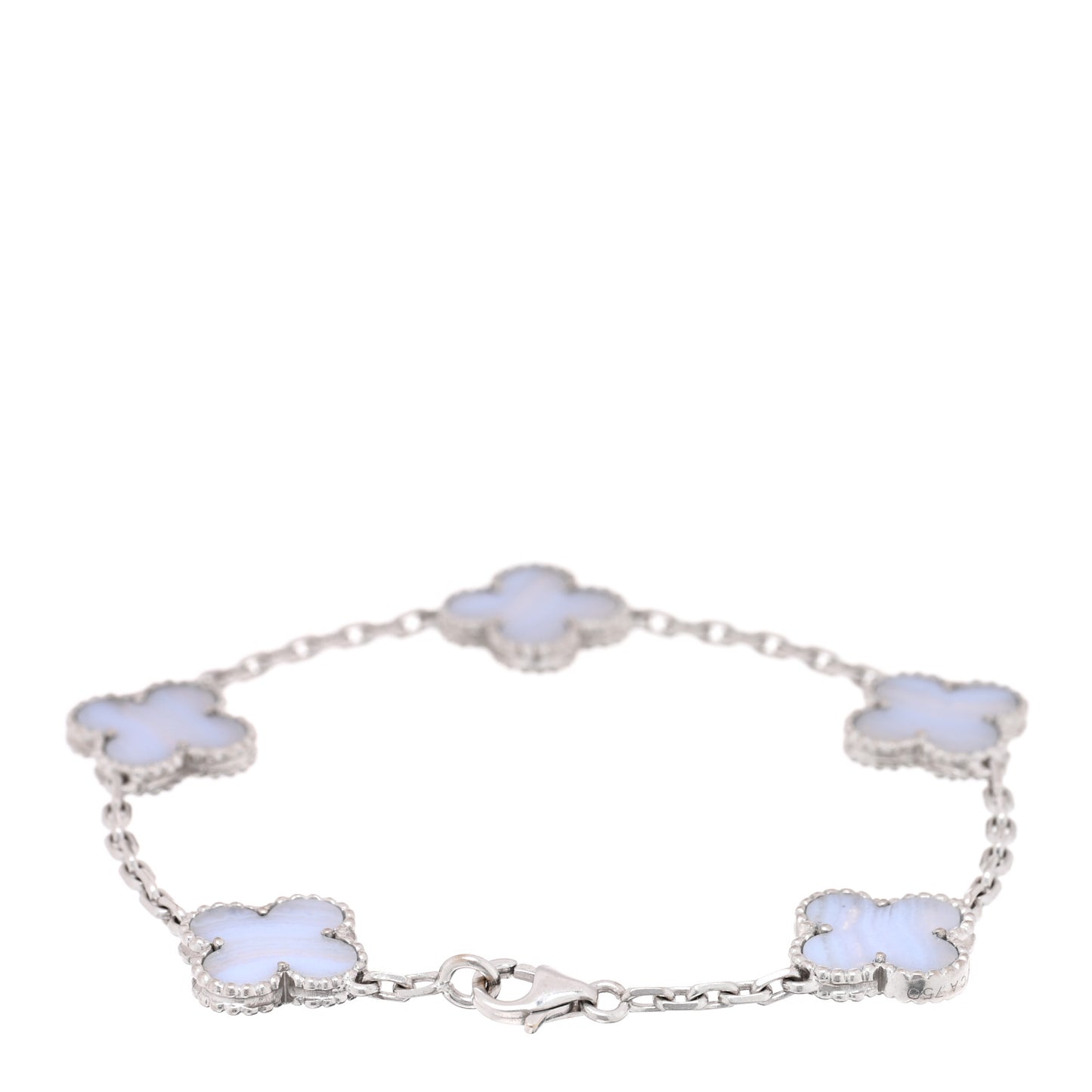18K White Gold Chalcedony 5 Motifs Vintage Alhambra Bracelet