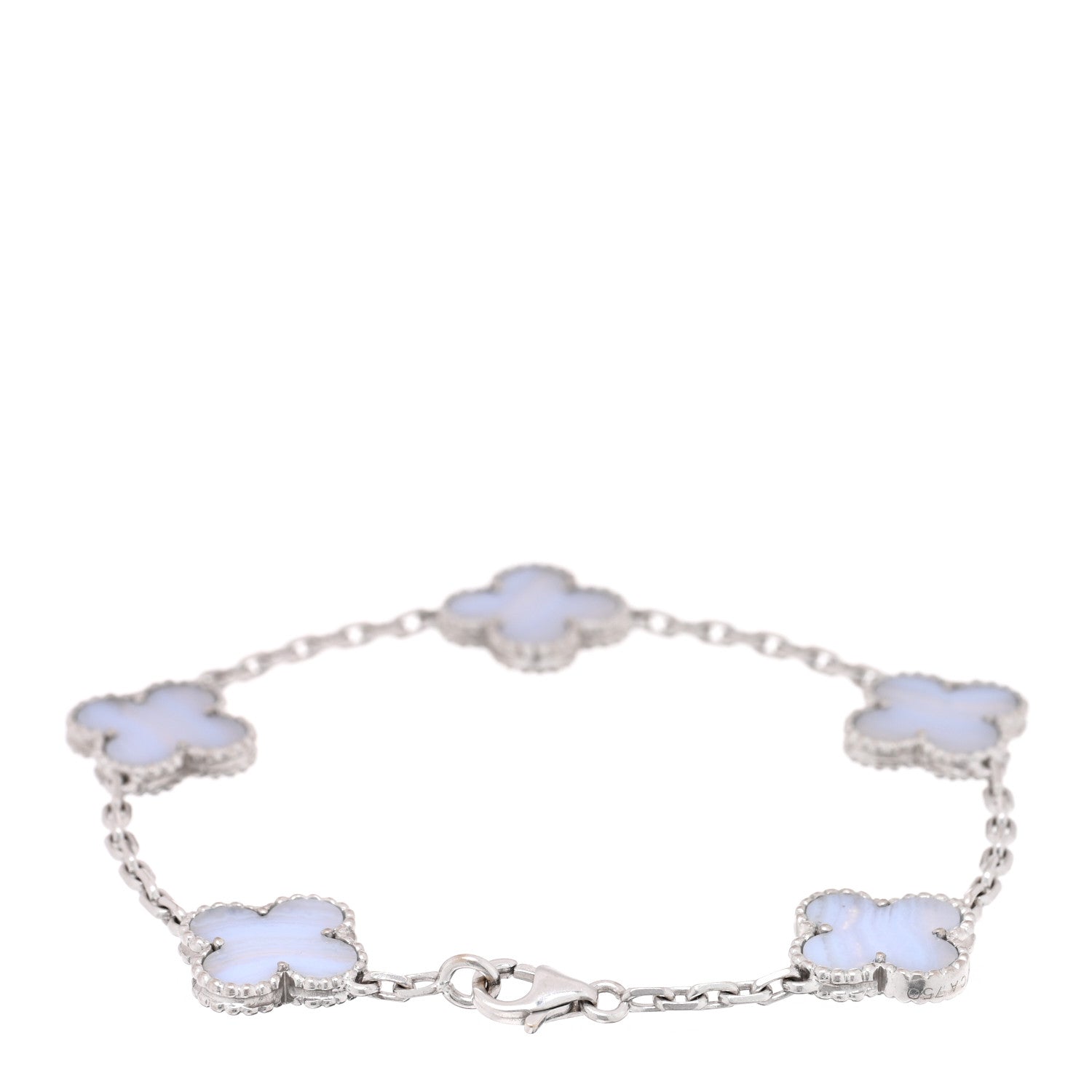 Van Cleef & Arpels 18K White Gold Chalcedony 5 Motifs Vintage Alhambra Bracelet 2 of 3