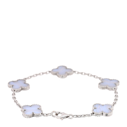 Van Cleef & Arpels 18K White Gold Chalcedony 5 Motifs Vintage Alhambra Bracelet 2 of 3