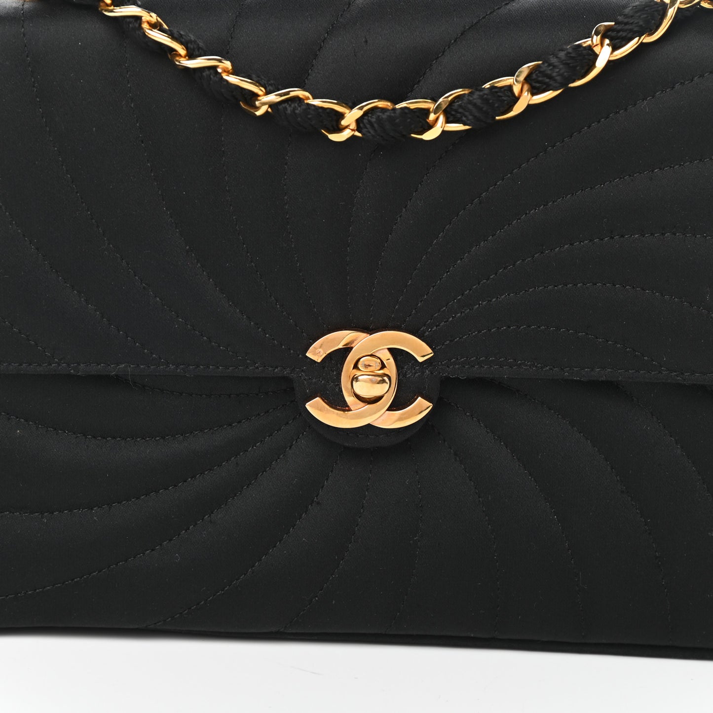 Satin Flap Shoulder Bag Black