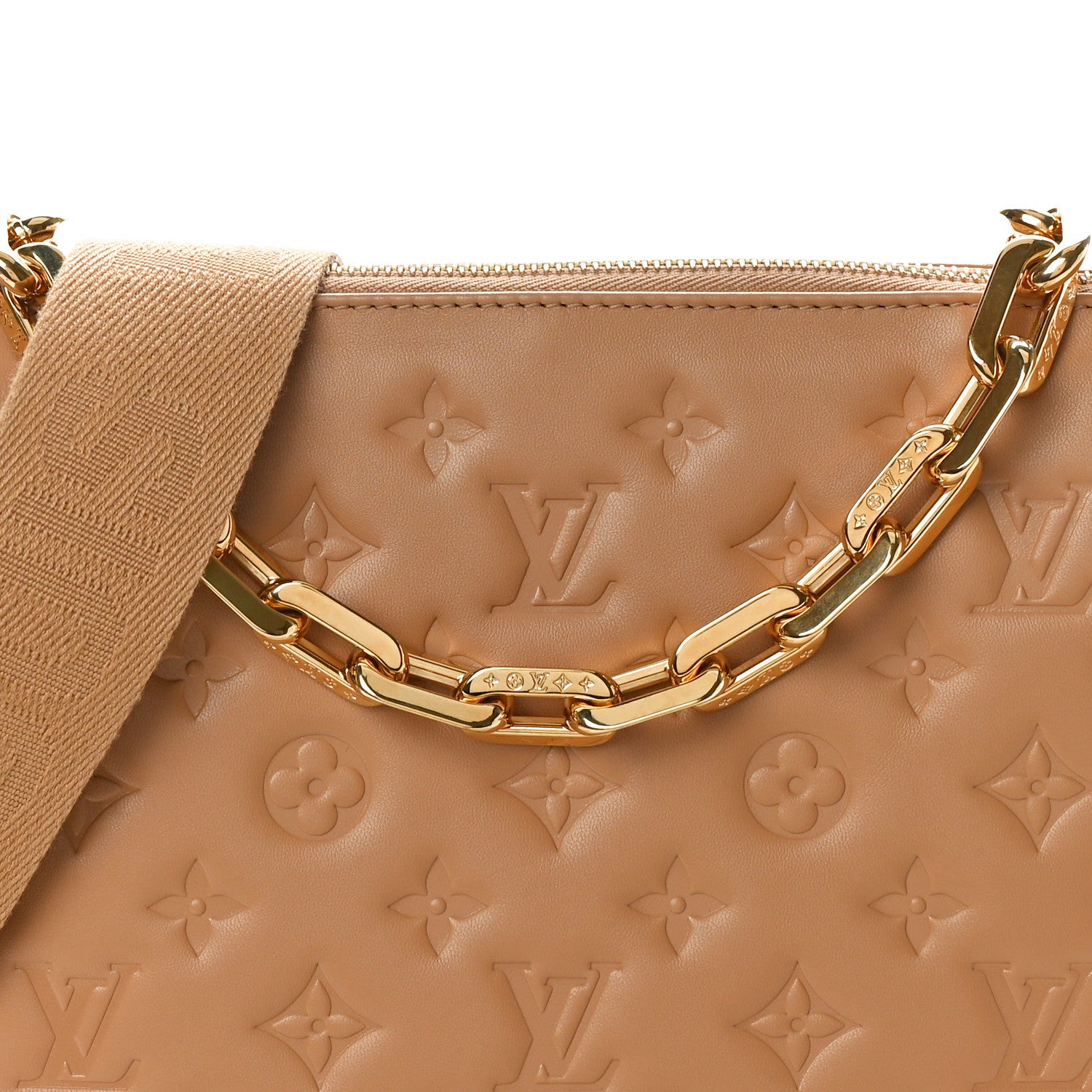 Louis Vuitton Lambskin Embossed Monogram Coussin PM Camel 7 of 9