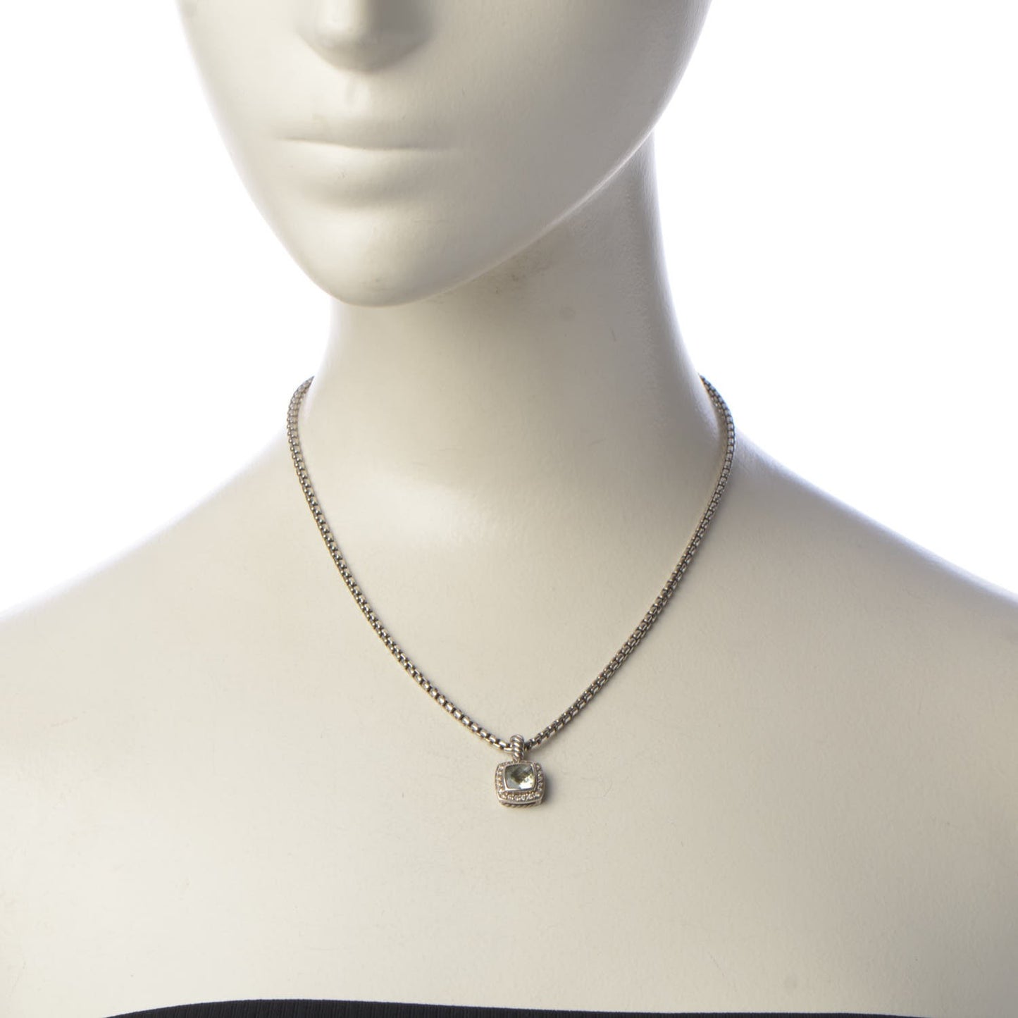 Sterling Silver Diamond Prasiolite 7mm Petite Albion Pendant Necklace