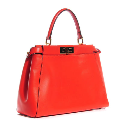 Fendi Vitello Morgan Fabric Jacquard Pequin Medium Peekaboo Iconic Satchel Papavero Tobacco Black 3 of 10