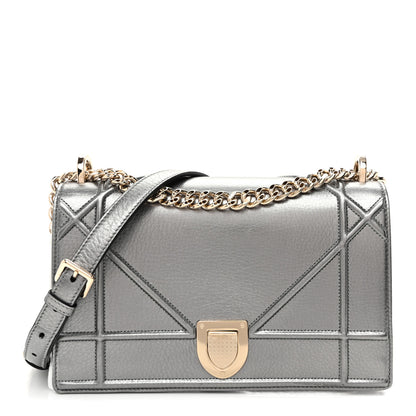 Christian Dior Metallic Grained Calfskin Medium Diorama Flap Bag Steel 1 of 12