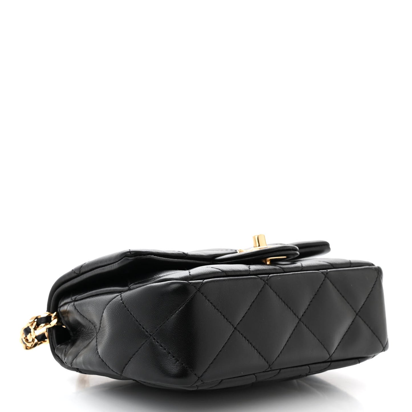Lambskin Resin Quilted Top Handle Flap Black