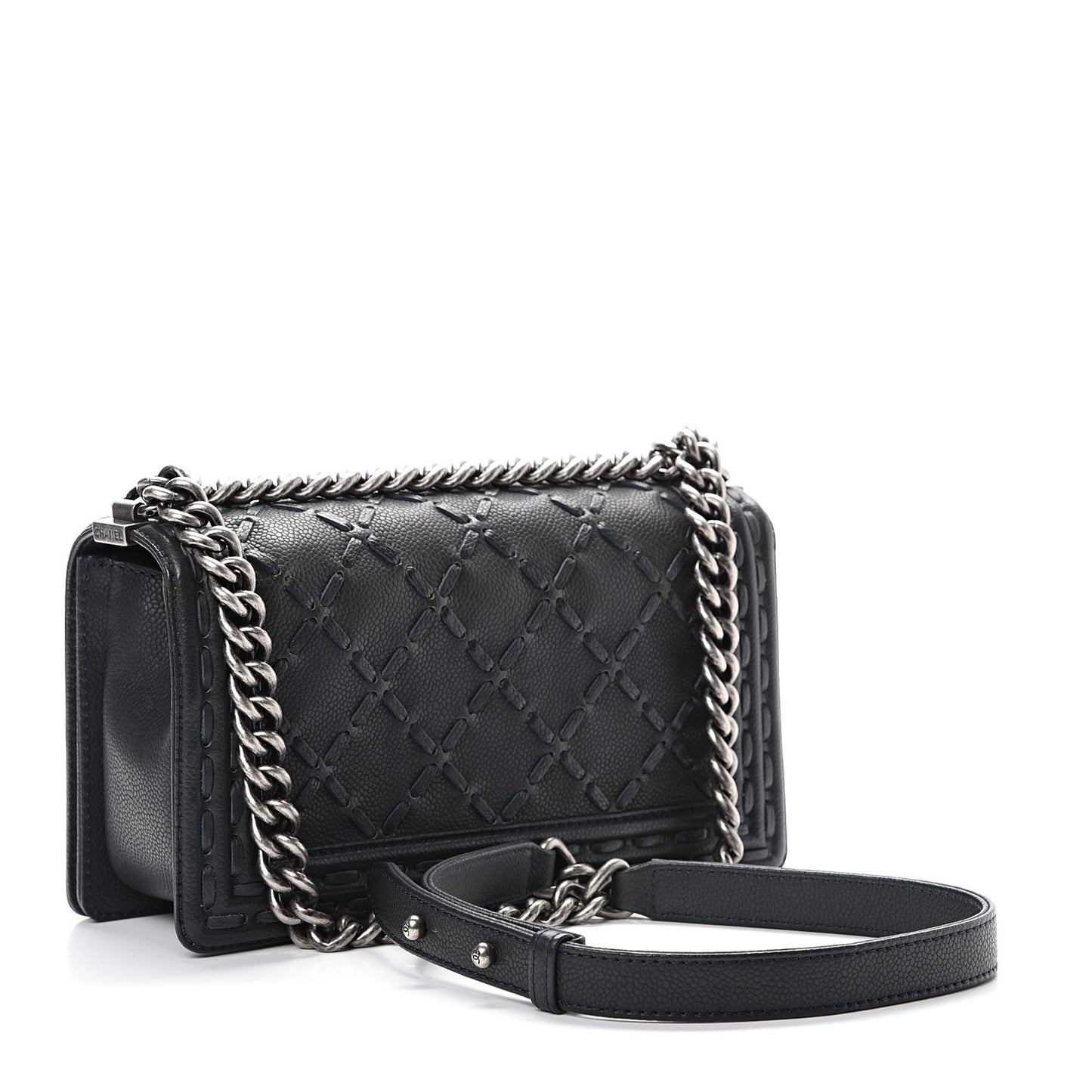 Caviar Stitched Medium Boy Flap Blue