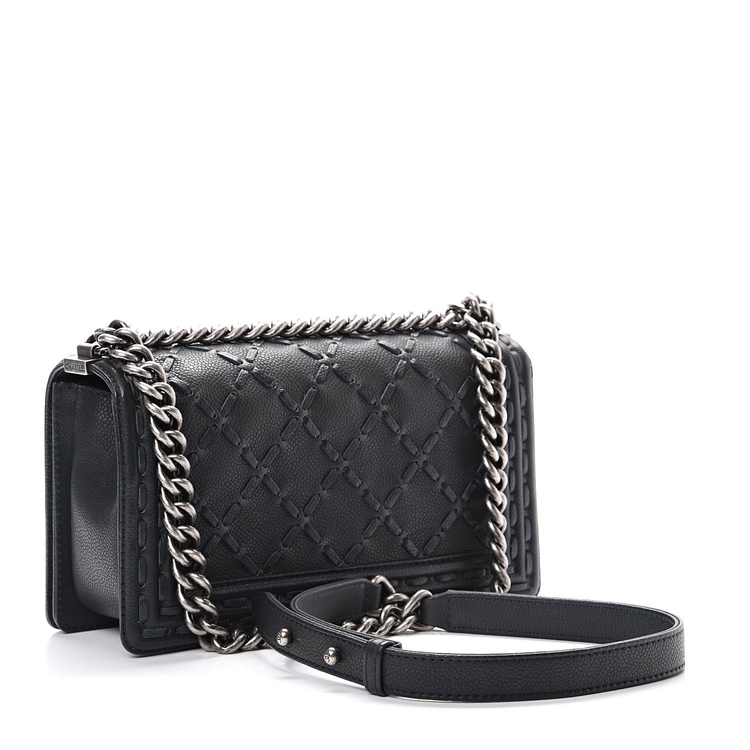 Chanel Caviar Stitched Medium Boy Flap Blue 2 of 11